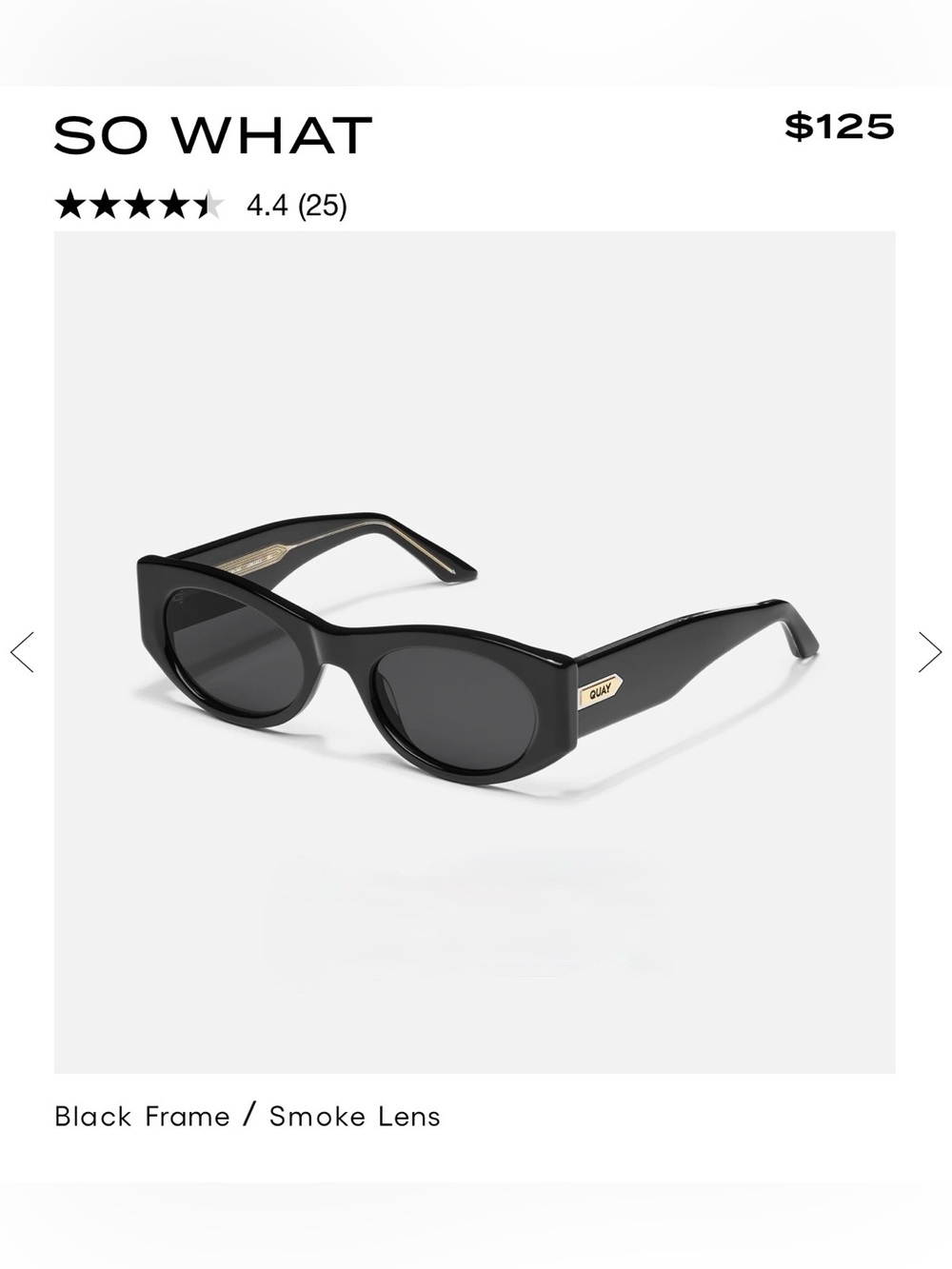 Quay Australia Black Cat-Eye Sunglasses with Smoke Lenses